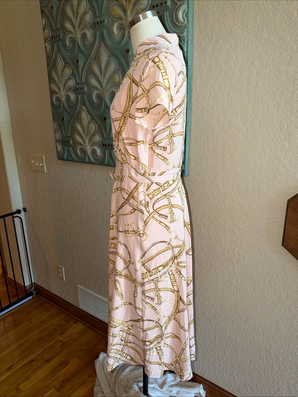Lauren Ralph Lauren Dress Womens 2 Pink Equestrian Belt Print Midi Crepe Belted - Picture 4 of 11